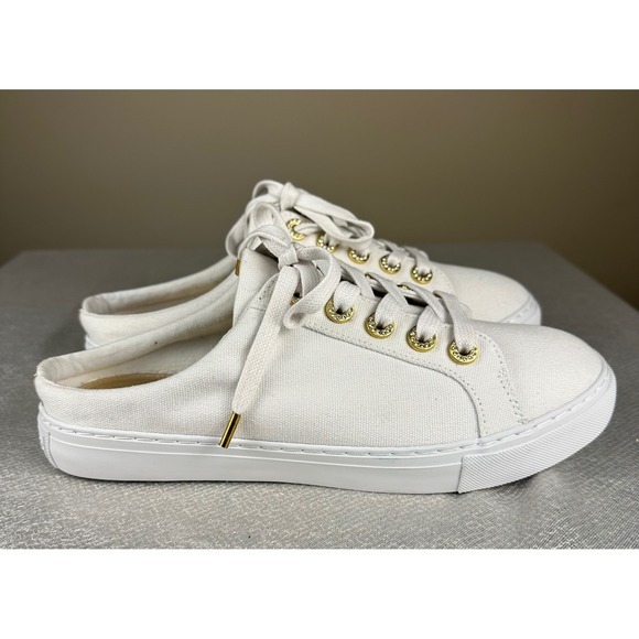 Lilly Pulitzer Shoes - Lilly Pulitzer Abigail Resort White Canvas Mule Sneakers Gold Size 9.5 NWOB